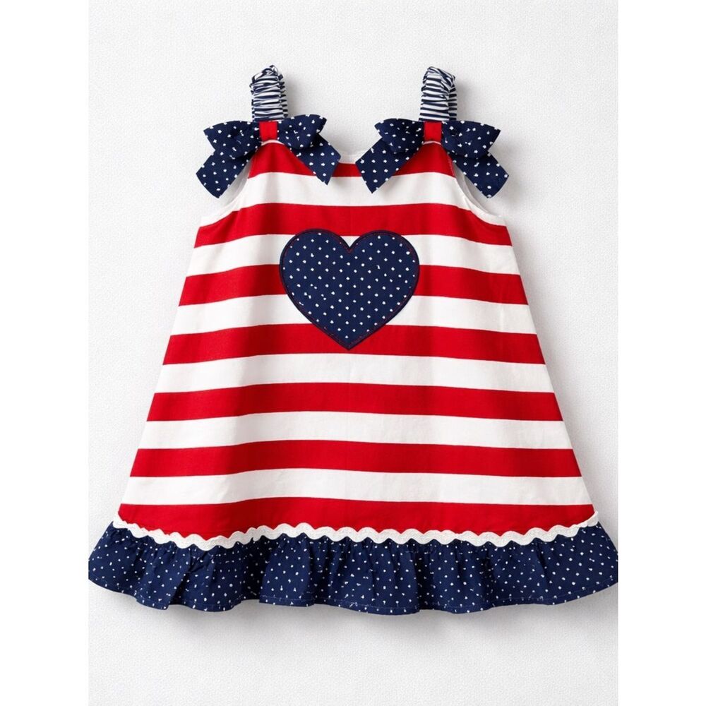 Little Me Red White Blue Striped Heart Sundress with diaper cover NWT size 24 m